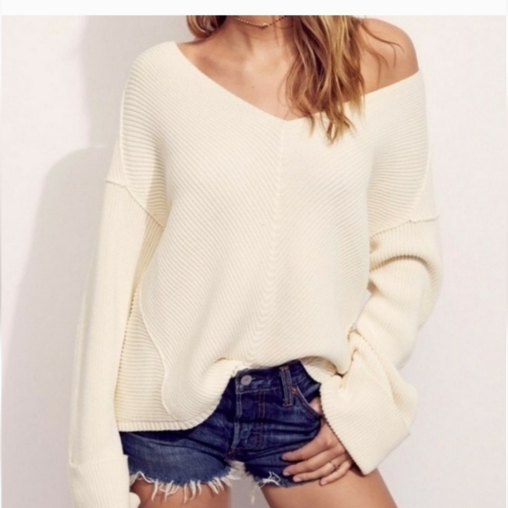 Free People La Brea Chunky Oversized Soft Grey Knit Top Sz XS